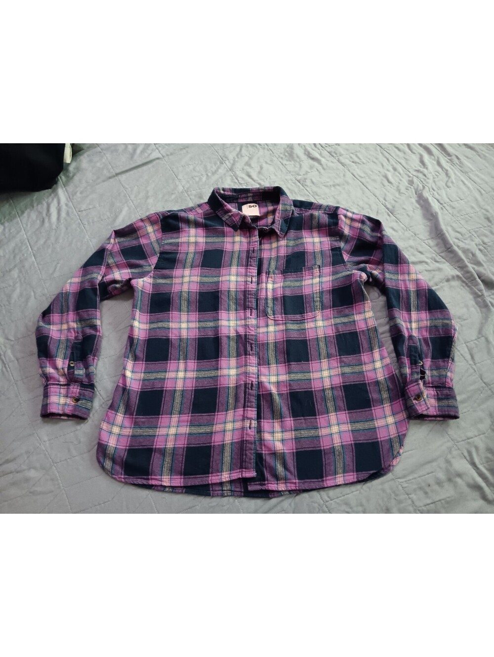 Womens size L SO purple/pink plaid long-sleeve flannel shirt